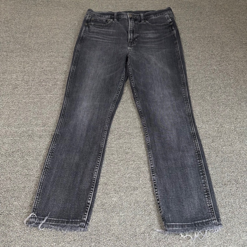 GAP Denim Cigarette High Rise Jeans Washed Black Raw Hem 30 10R Casual Grunge